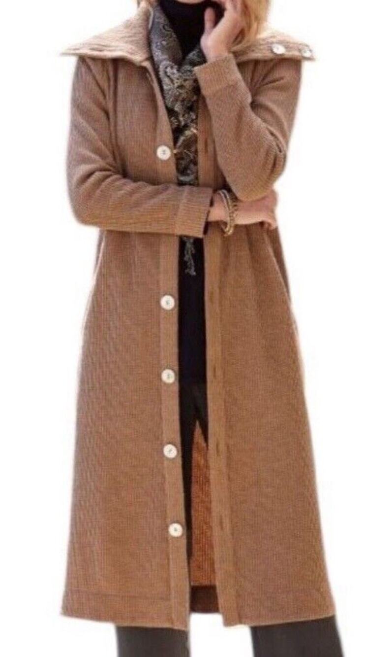 SOFT SURROUNDINGS Waffle Knit Button Down Sweater Dress Coat Tan Brown XL
